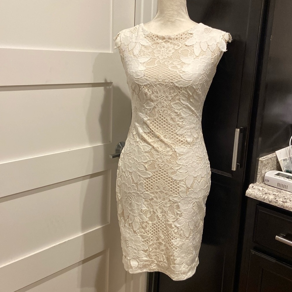 Tadashi Shoji White Lace MIDI Dress BodyCon Size 0